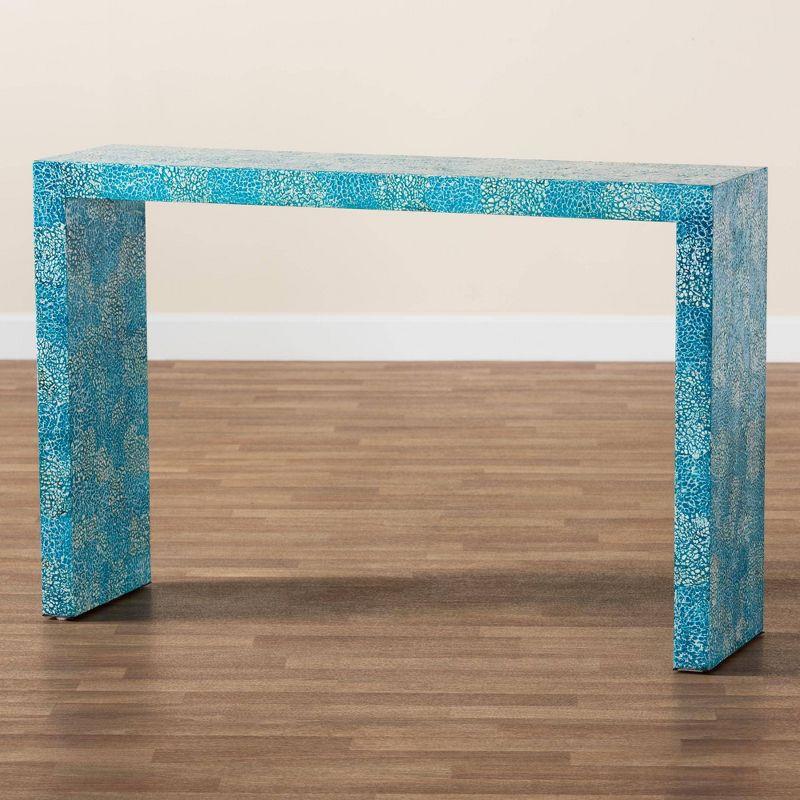 Baxton Studio Veruca Mother of Pearl Console Table Cyan: Exotic Bohemian Design, No Assembly, MDF Frame