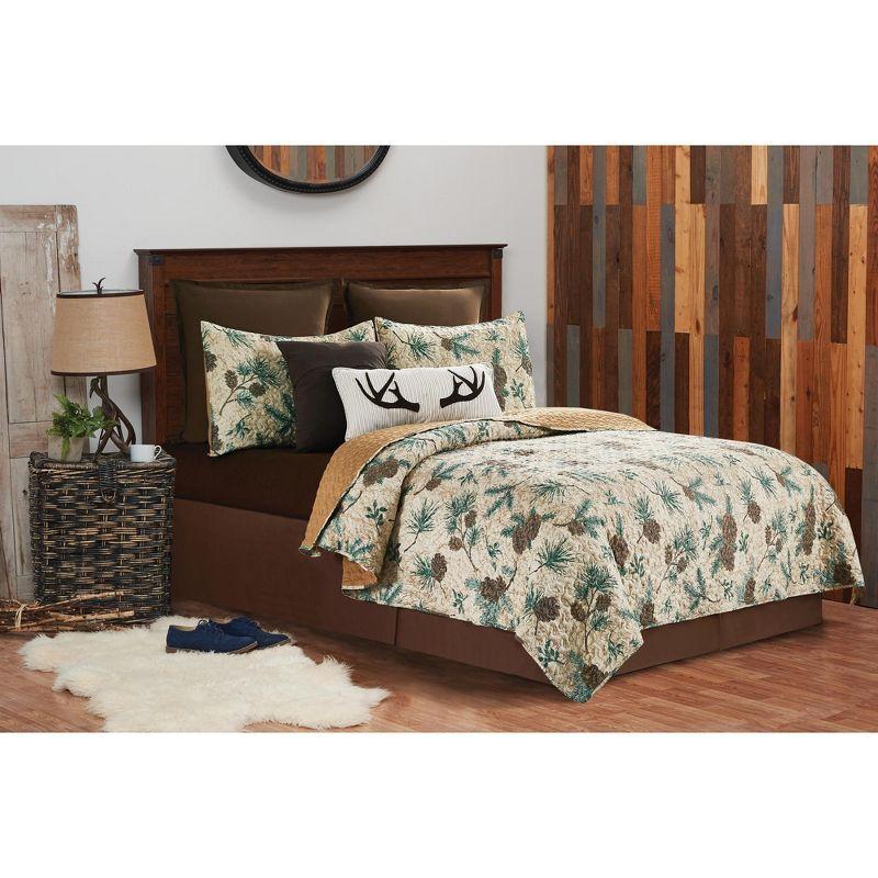 Cozy Cabin Pinecone Reversible Twin Quilt Set in Brown Cotton