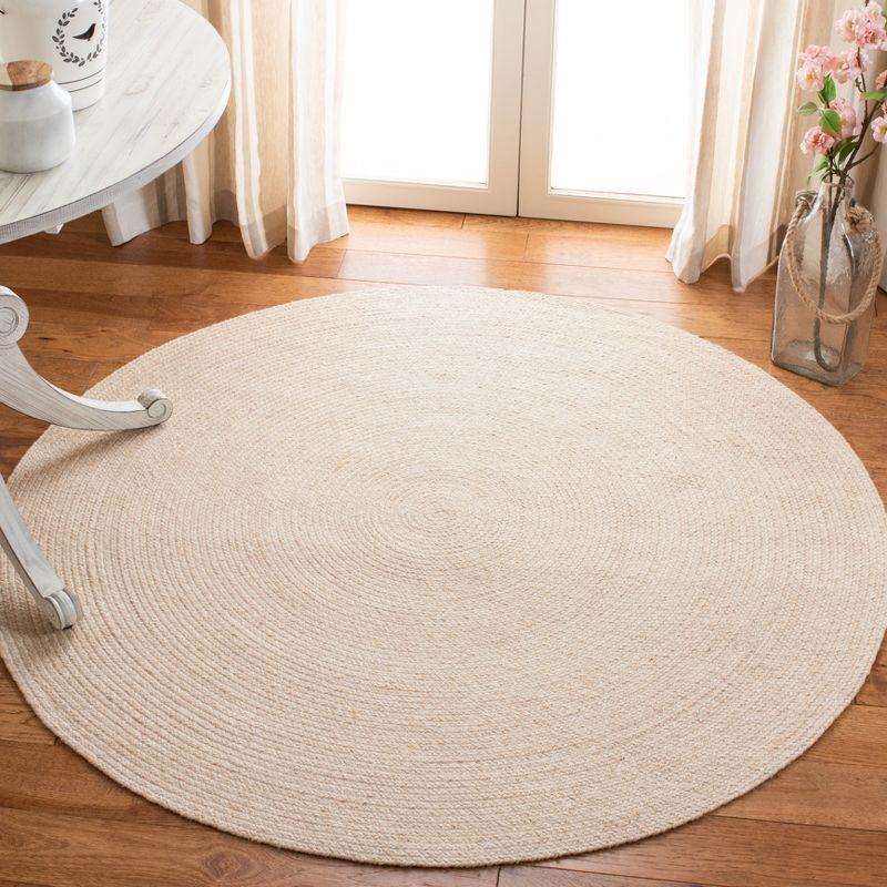 Beige Braided Handwoven Round Synthetic Area Rug