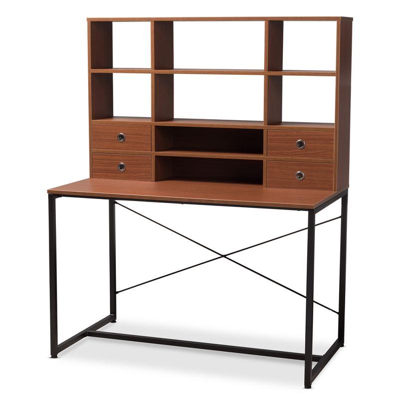 Edwin 60'' Rustic Brown Wood & Metal Bookcase Writing Desk with Drawers