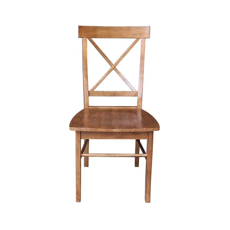 International Concepts Set of 2 X Back Chairs with Solid Wood Seat Distressed Oak : Hardwood Frame, Mid-Century Style