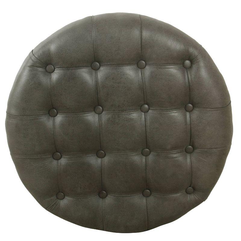 Large Tufted Round Storage Ottoman Faux Leather Gray - HomePop: Modern Upholstered Bench with Hardwood Frame
