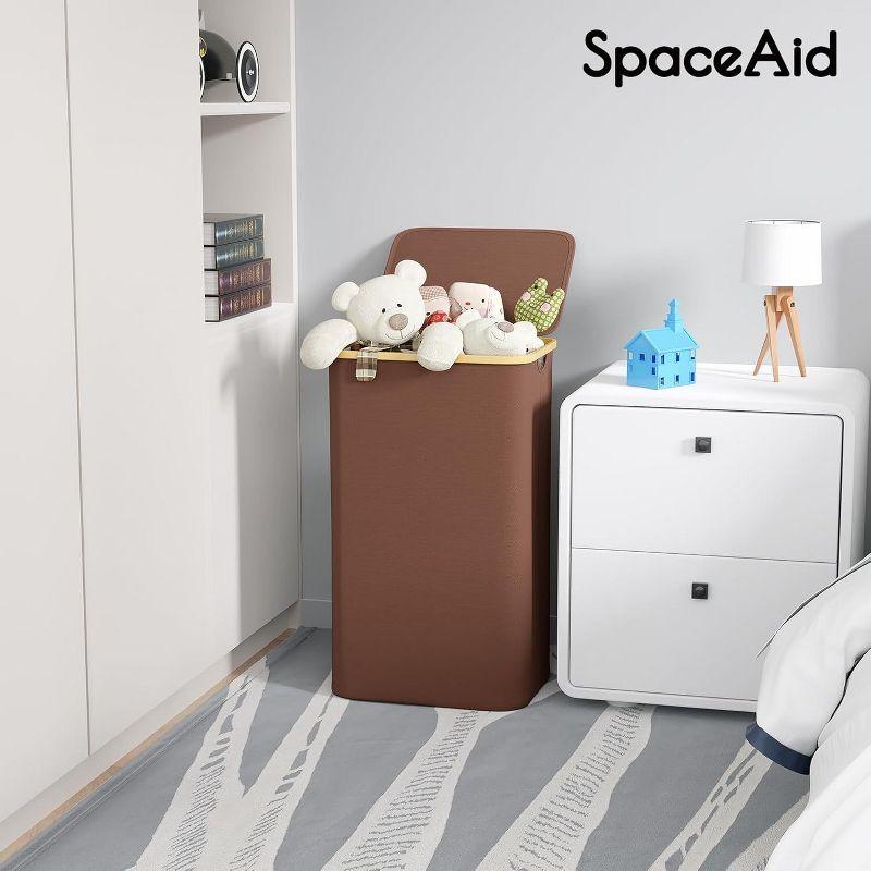 SpaceAid Tall Laundry Hamper with Lid – 110L Collapsible Clothes Basket with Bamboo Handles for Bedroom, Bathroom or Dorm