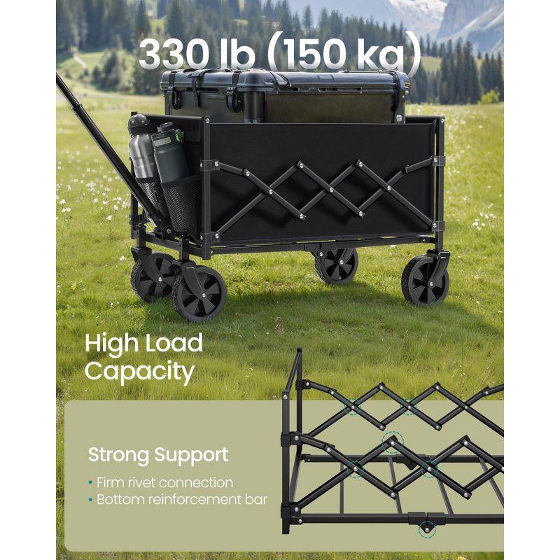 Folding Wagon, Portable Wagon Collapsible with Wheeels, Utility Pull Wagon, Camp Garden Cart with Handle, Loads Up to 400 lb,  Ink Black
