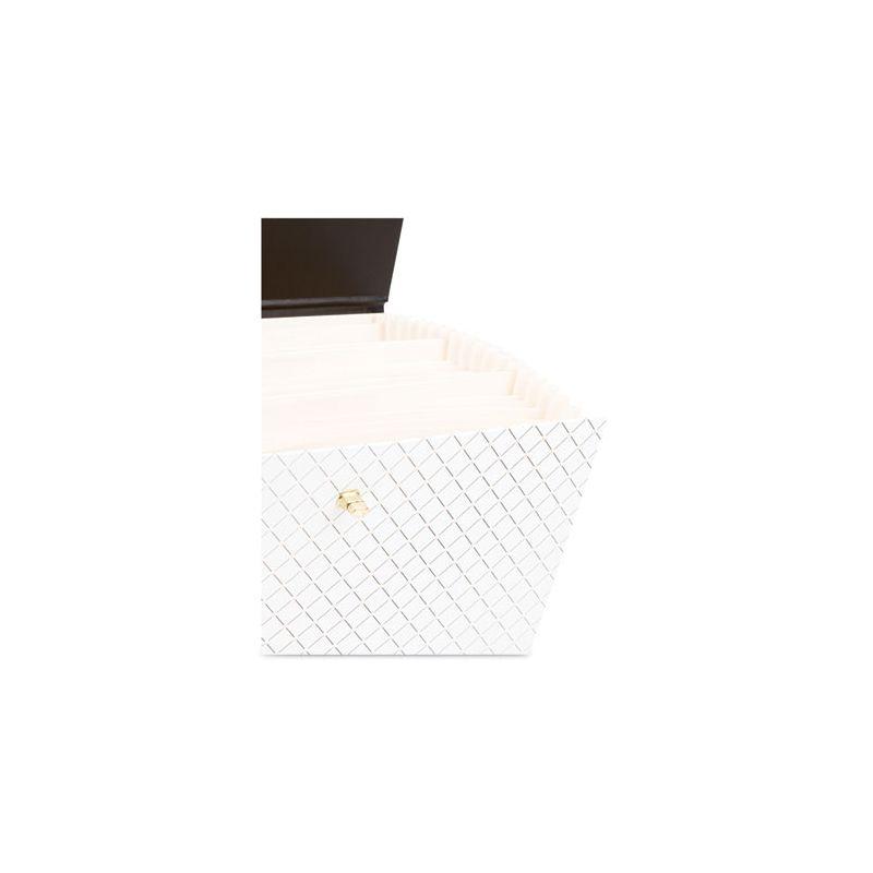 U Brands Expanding File Box, 5.25" Expansion, 19 Sections, Twist-Lock Latch Closure, 2/5-Cut Tabs, Letter Size, White/Black/Gold