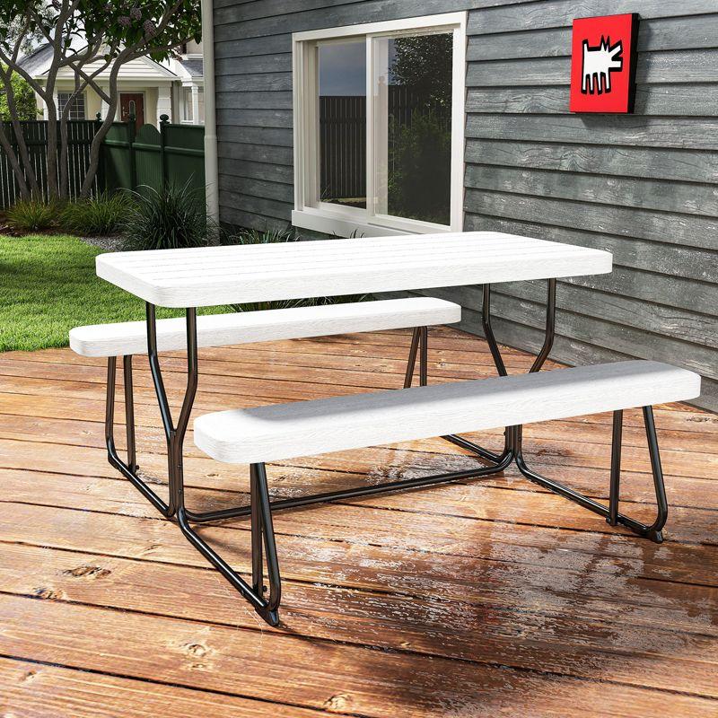 SKONYON Outdoor Picnic Table with Bench Set for BBQ, Camping, Patio, White