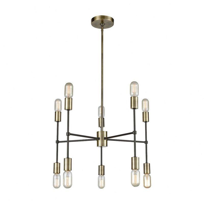 Antique Brass and Bronze 10-Light Metal Chandelier