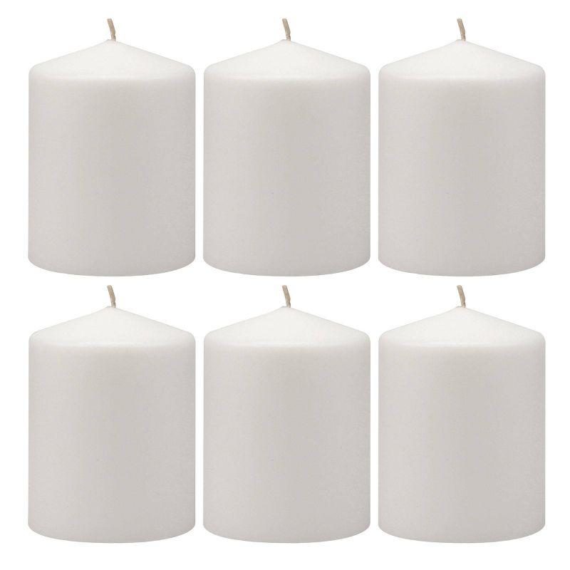 Elegant White Paraffin Pillar Candles 6-Pack, 3x4 Inches