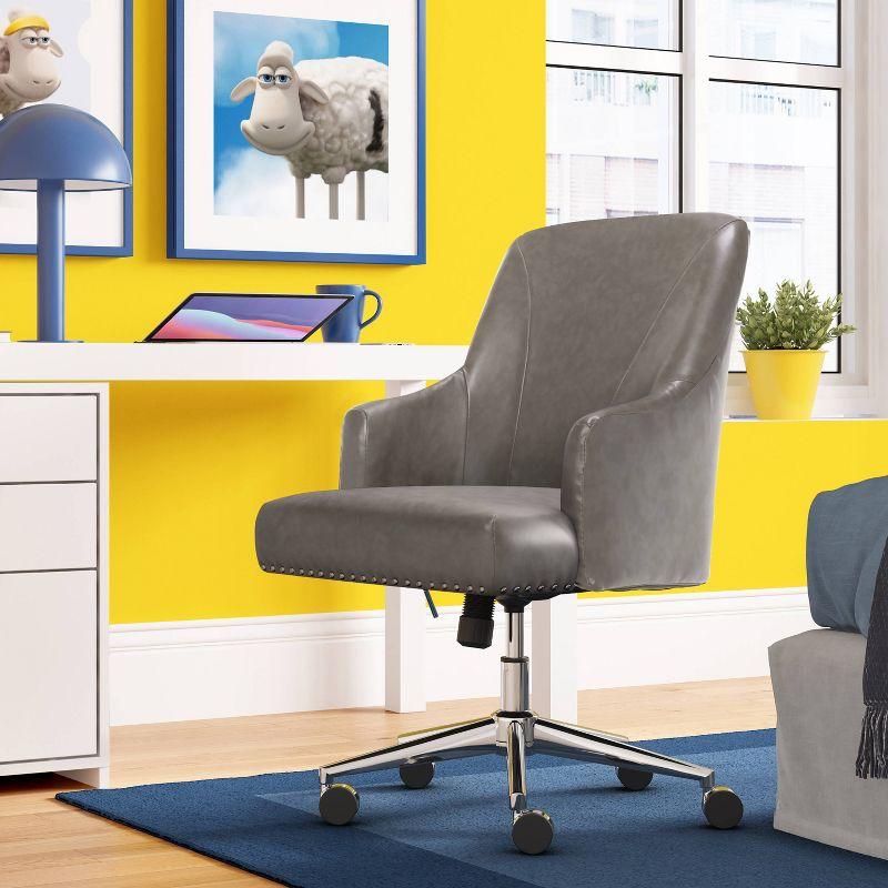 Modern Leighton Swivel Home Office Chair in Gray Bonded Leather