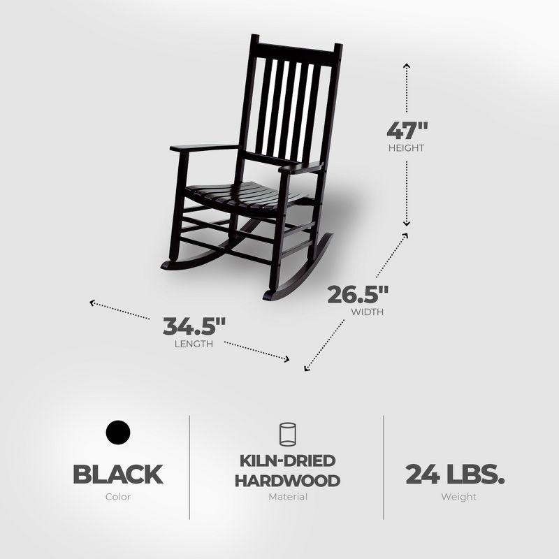 Jack Post Knollwood Mission Style Outdoor High Gloss Hardwood Rocker Chair with Slat Back Design, for Porch, Patio, Lawn, or Garden, Black
