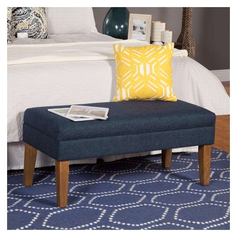 HomePop Storage Bench Navy: Upholstered Ottoman with Foam Cushion, Mid-Century Modern Bedroom Furniture with Storage, No Assembly Required