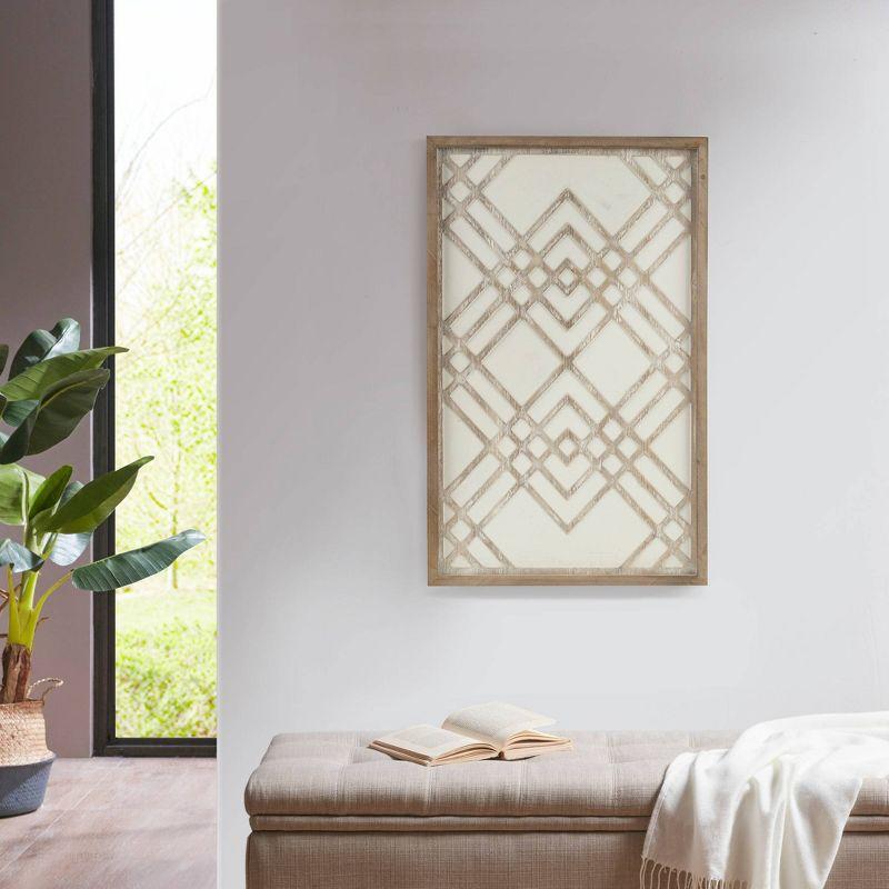 Natural White Geometric Carved Wood Panel Wall Decor