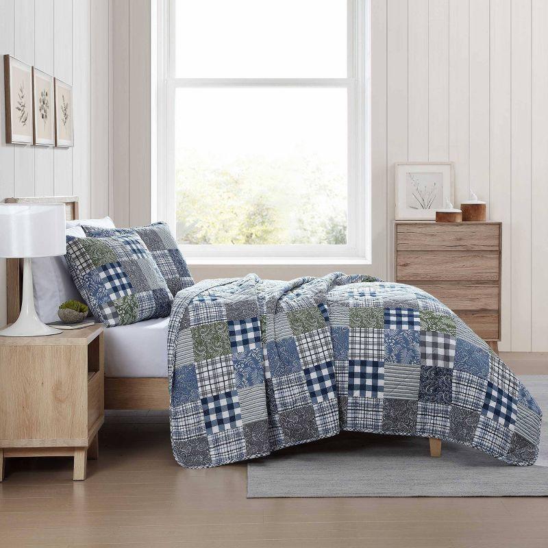 Eddie Bauer Cozy Plaid Patchwork 100% Cotton Quilt Set Blue