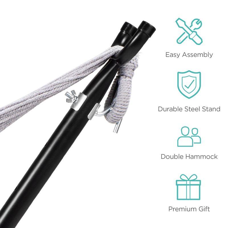 Best Choice Products 2-Person Brazilian-Style Cotton Double Hammock with Stand Set w/ Carrying Bag - Steel