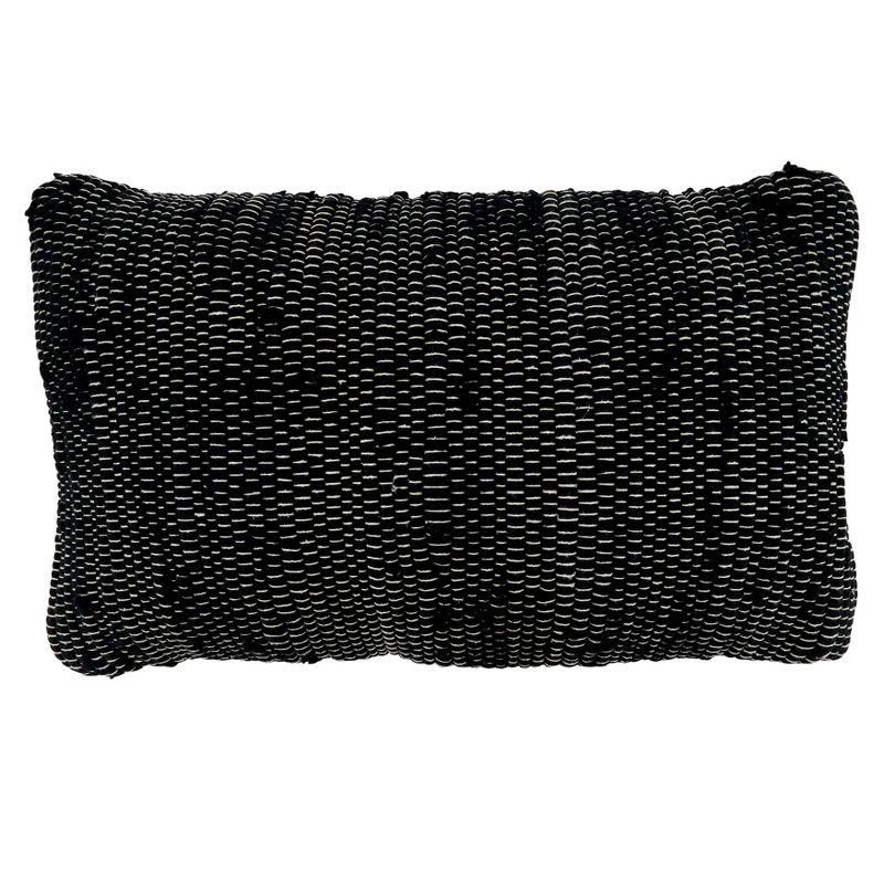 Black Rectangular Chindi Throw Pillow with Down Filling