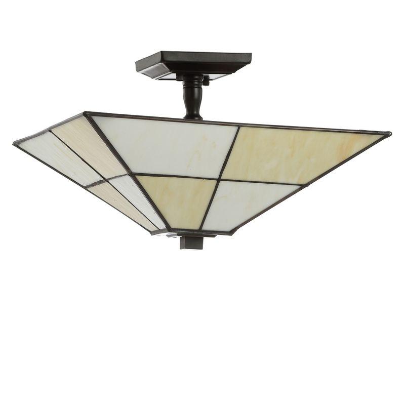 JONATHAN Y Juliana 15.7" Tiffany-Style Glass/Metal LED Semi-Flush Mount, White/Cream