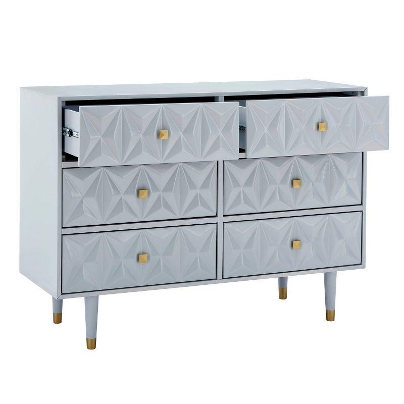 Geo Textured Glam Gray Dresser with Gold Accents and Deep Drawers