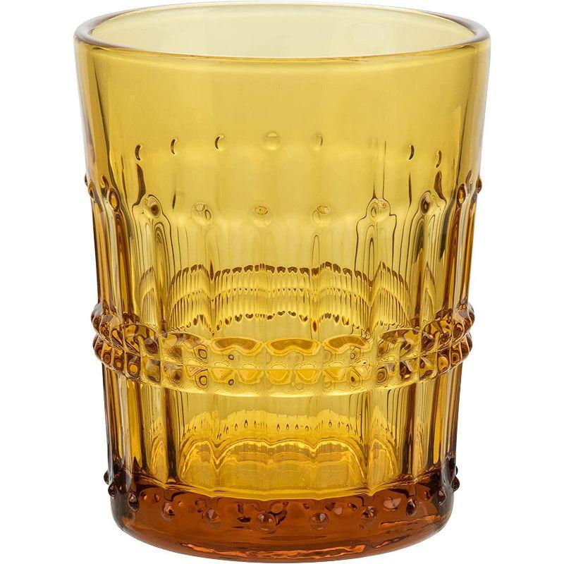 American Atelier Vintage Old Fashion 10 oz. Whiskey Glasses, Romantic Water Tumblers, Barware Glasses for Cocktails, Embossed Beaded Glasses, Set of 4