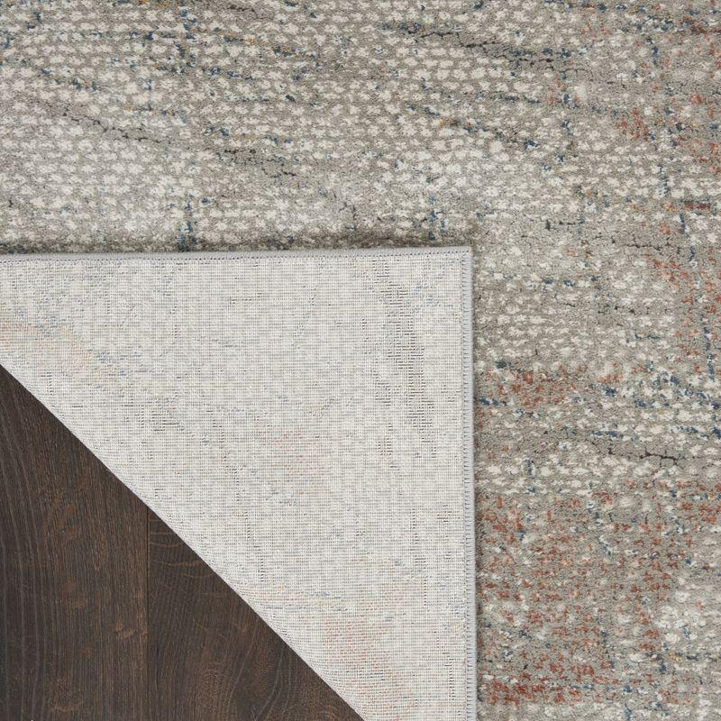 Rustic Textures Light Grey and Rust Hand-Knotted Runner Rug