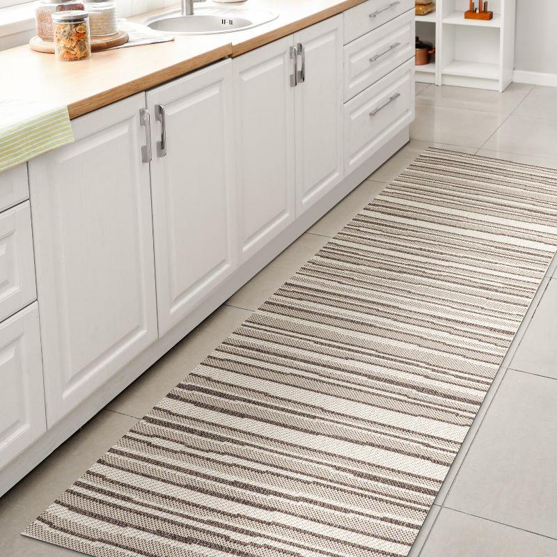2' x 8' Castara Wavy Stripe Modern Indoor/Outdoor Runner Rug, Cream/Dark Gray - JONATHAN Y