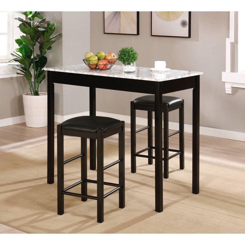 Elegant Lancer 3-Piece Faux Marble Tavern Dining Set - Black