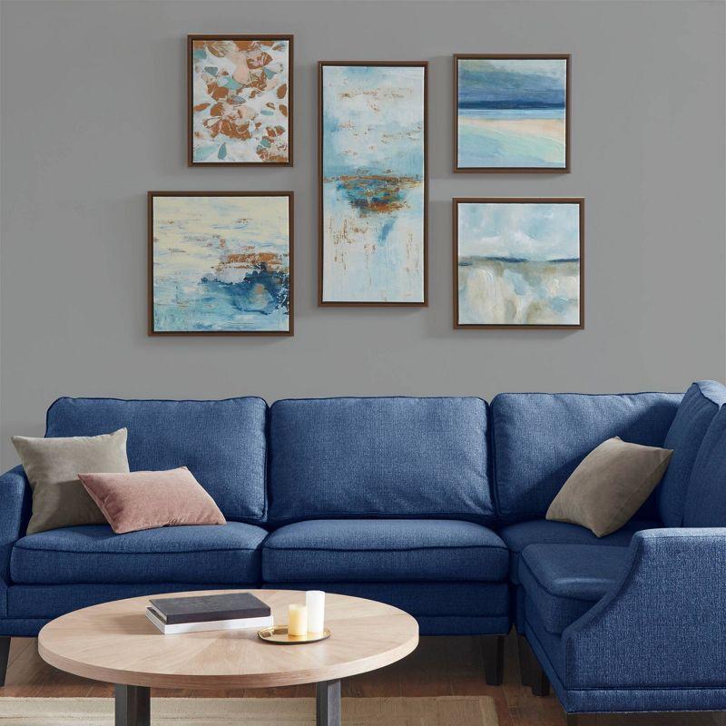 Blue Horizon 5-Piece Abstract Canvas Wall Art Set with Bronze Frame