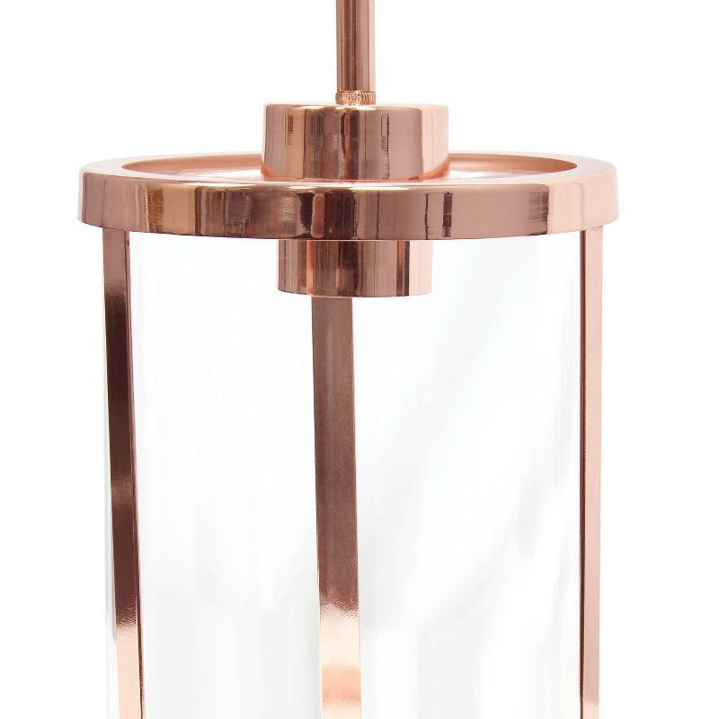 1-Light 9.25" Modern Farmhouse Adjustable Hanging Cylindrical Clear Glass Pendant Fixture with Metal Accent Rose Gold - Lalia Home