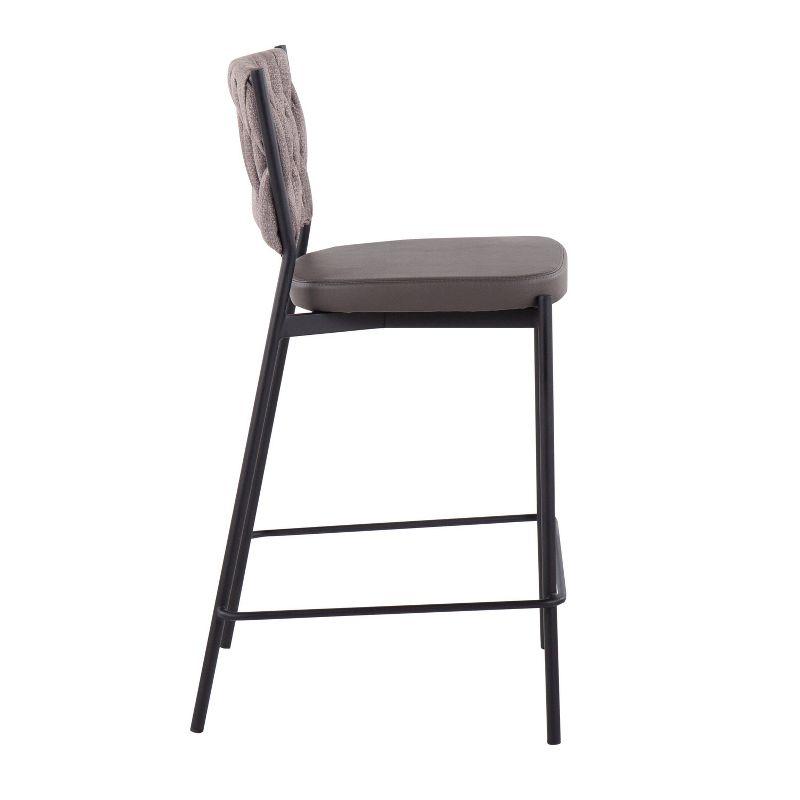 Braided Dark Gray Faux Leather and Metal Swivel Counter Stools