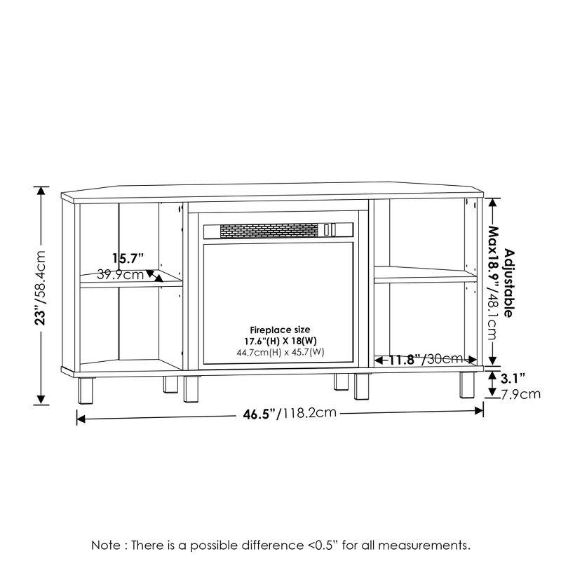 Furinno Corner Fireplace TV Stand Entertainment Console W/4 Open Storage Compartments for TV up to 55",Americano