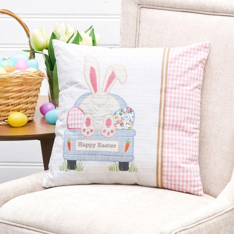 Happy Easter Bunny Embroidered Square Throw Pillow