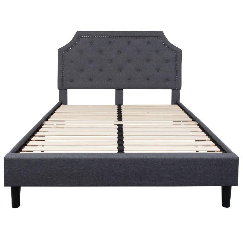 Provence Dark Gray Queen Platform Bed with Tufted Headboard and Gold Nail Trim