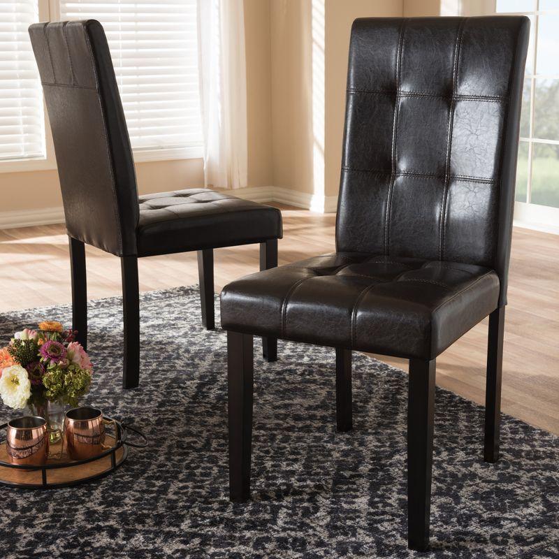 Avery Dark Brown Faux Leather Upholstered Parsons Side Chair Set