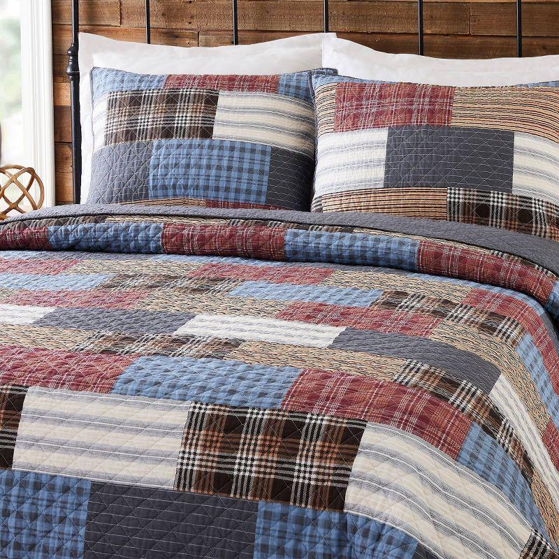 Cabin Patchwork Printed Plaid Cotton Quilt/Coverlet Set