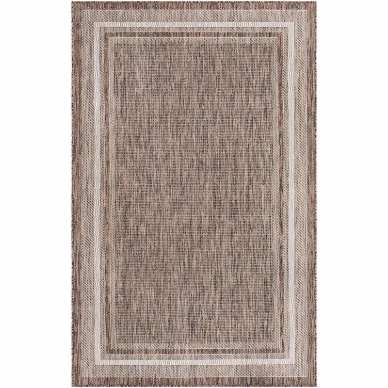 5'3" x 8' Soft Border Brown/Ivory Outdoor Rug