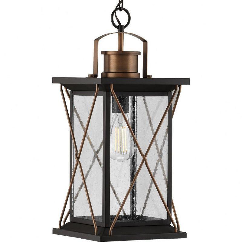 Barlowe Antique Bronze Farmhouse Hanging Lantern with Seeded Glass