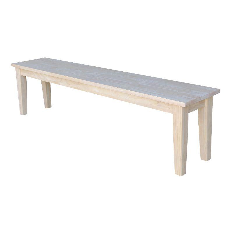 72" White Wood Shaker Style Bench with Tapered Legs