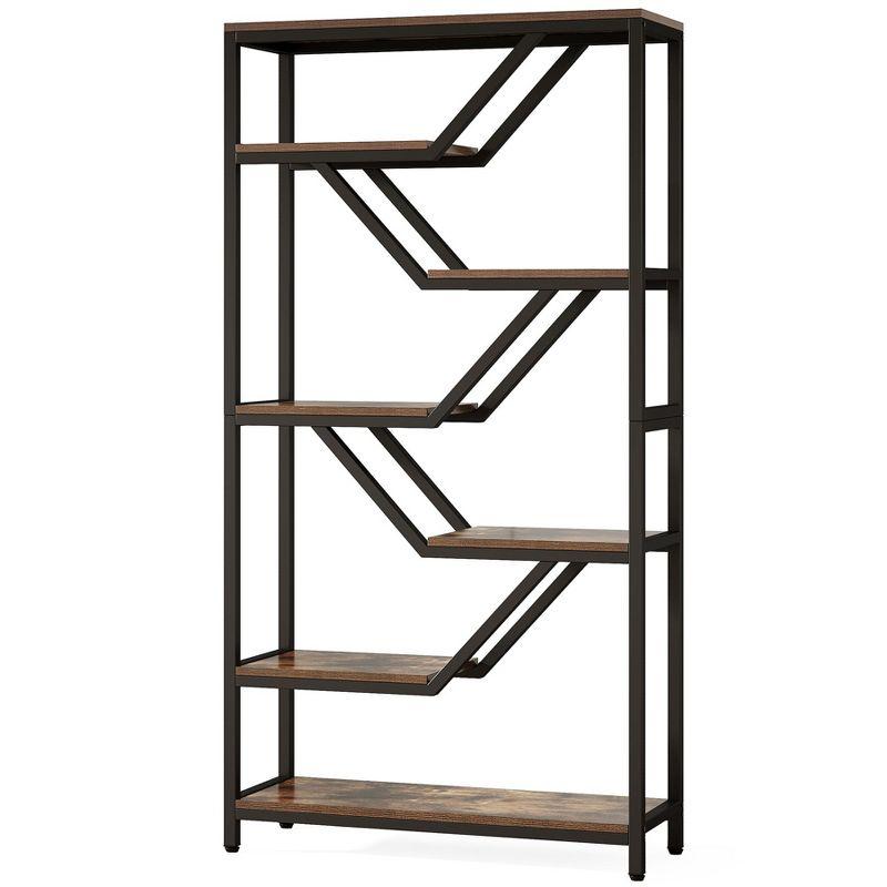 Tribesigns 6-Tier Bookshelf, 72-Inch Tall Industrial Open Storage Organizer, Freestanding Wood Display Rack with Metal Frame for Living Room, Brown