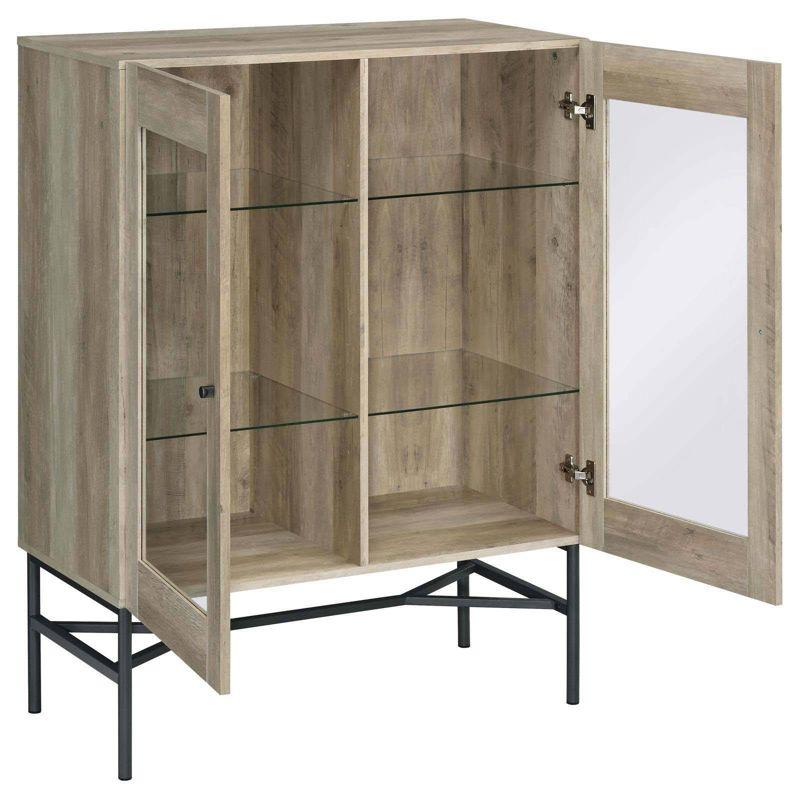 Light Brown Pine 2-Door Glass Display Cabinet