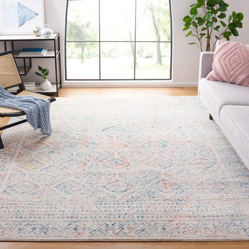 Ivory and Terracotta Geometric Square Synthetic Area Rug - Easy Care