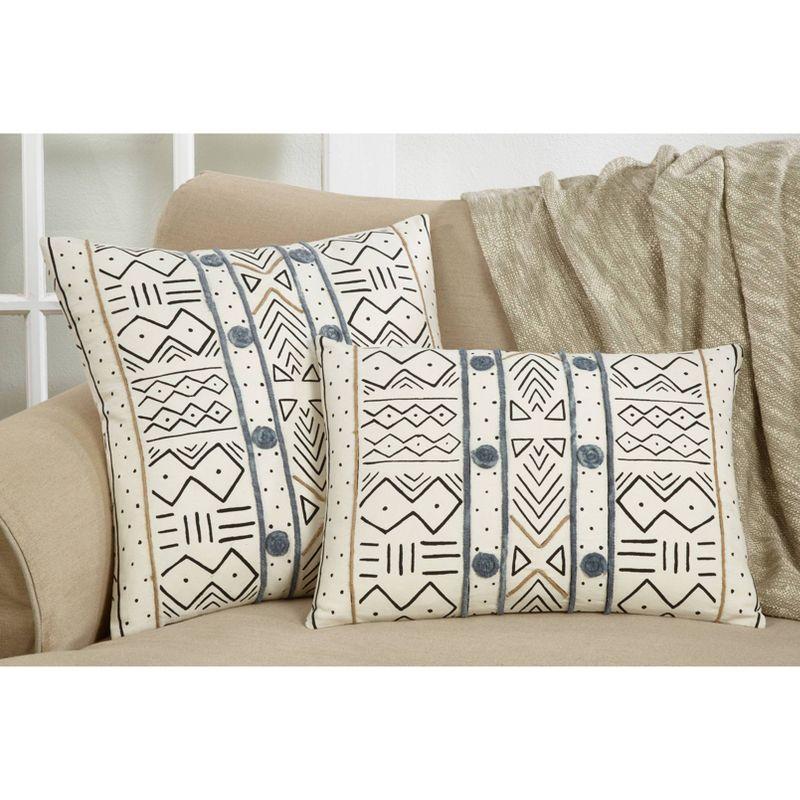 Mud Cloth Inspired Cotton Square Throw Pillow - White 14" x 20"