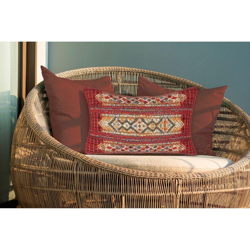 Red and Multicolor 12" x 18" Geometric Indoor/Outdoor Pillow