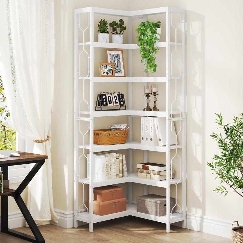 Tribesigns 7-Tier L-Shaped Bookshelf, Wood Corner Etagere Bookcase, Freestanding Display Shelving Unit, White
