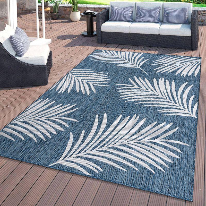 Navy Floral Synthetic 5' x 7' Easy-Care Rectangular Rug