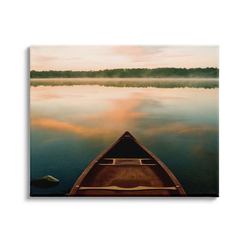 Canoe on Lake Warm Sunrise Canvas Wall Art