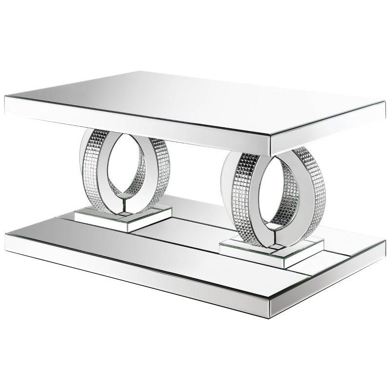 Breena Silver Rectangular Mirrored Coffee Table with Glass