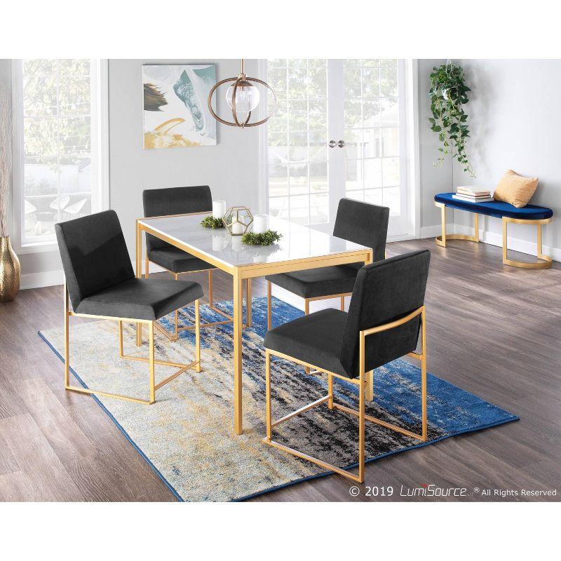 Set of 2 High Back Fuji Contemporary Dining Chairs Gold/Black Velvet - LumiSource: Upholstered, Metal Legs, Chrome-Plated Finish