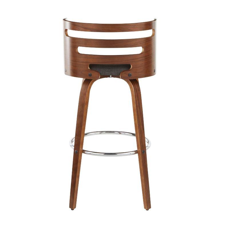 Mid-Century Modern Charcoal Upholstered Swivel Barstool with Walnut Wood