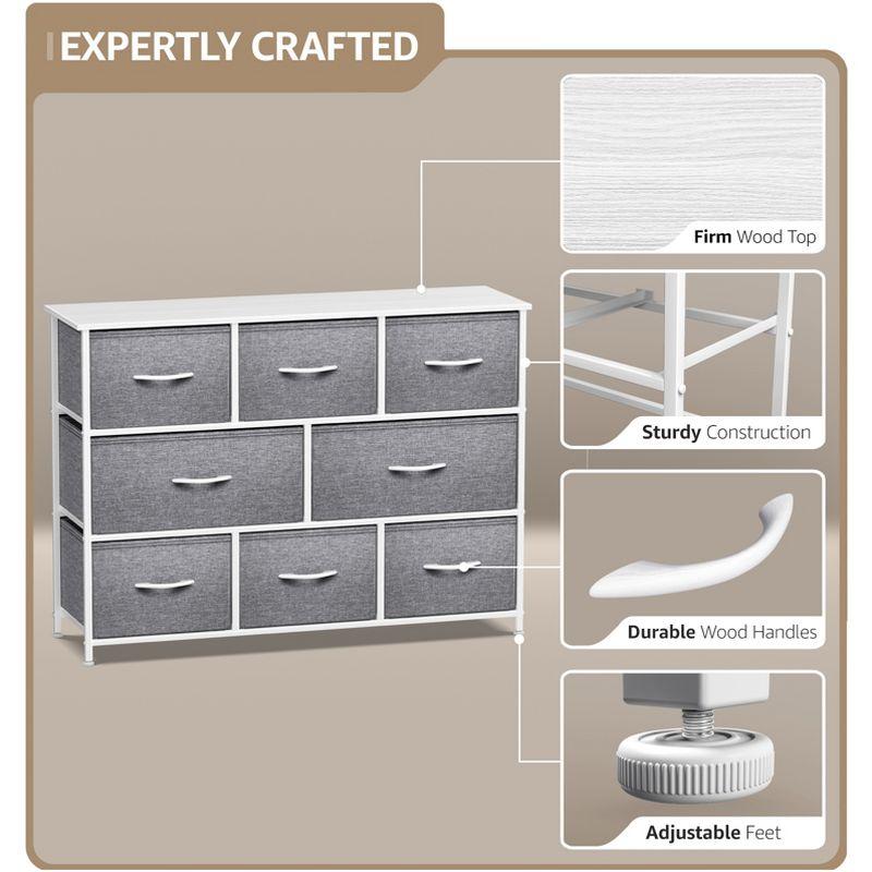 Sorbus Sorbus 8 Drawers Wide Dresser with Steel Frame, Wood Top, and Fabric Bins in White