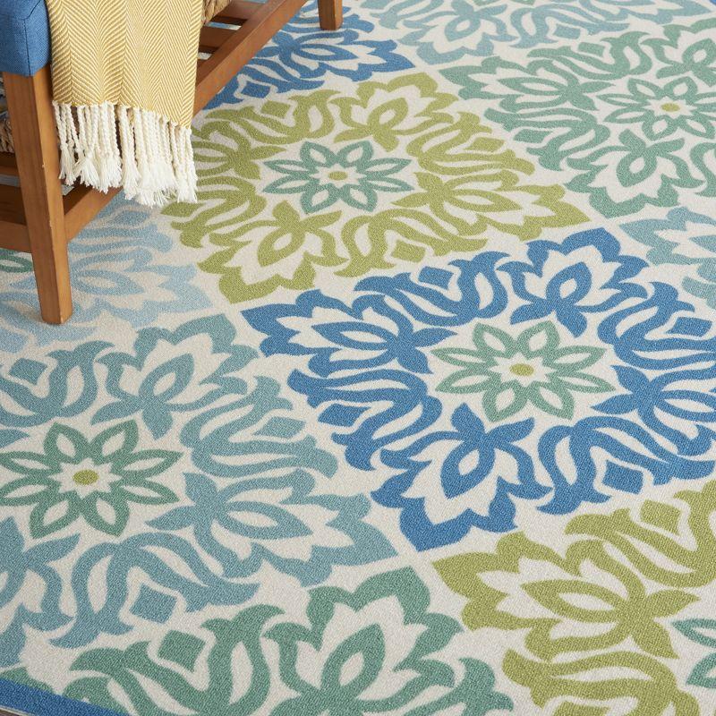 Blue and Green Floral Rectangular Synthetic Area Rug 4' x 6'