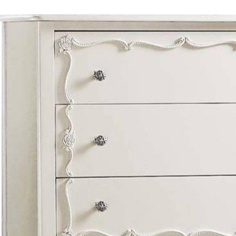 Edalene 37" Decorative Storage Drawers Pearl White - Acme Furniture: Clear Rosette Knobs, Floral Felt-Lined, Nickel Rose Hardware